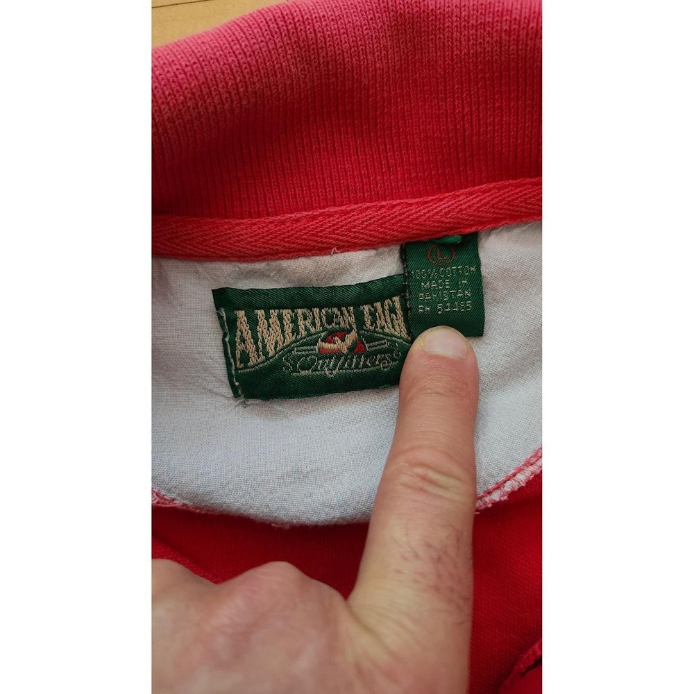 Vintage 90s American Eagle Polo Shirt Cotton Large Red Mens Prep - Picture 2 of 5